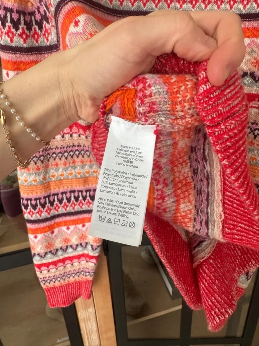 J. Crew Fair Isle lambswool sweater Cropped Crewneck knit Bright Cerise Peony